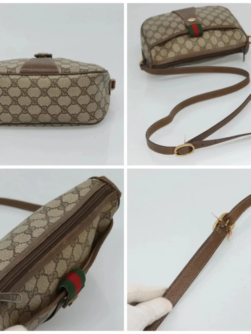 GUCCI GG Supreme Web Sherry Line Bag PVC Beige Gold - Picture 16 of 16